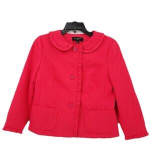 Talbots Size 10 Red Hot Ponte Ruffle Button Front Jacket 3/4 Sleeve